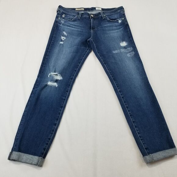 Ag Adriano Goldschmied Denim - AG Jeans The Stilt Roll Up Cigarette Roll Up Size 31 Dark Wash Skinny Crop Denim